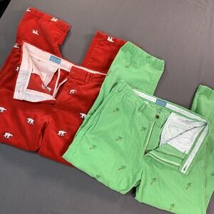 Castaway Pants Mens 36x31 Red Green Corduroy Chino Polar Bear Palm Tree Lot Of 2